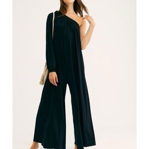 NWT Free People Black Sunday Stroll One Shoulder Jumpsuit Romper By Fp Beach L